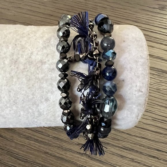 New Authentic Chan Luu Blue Mix Pull-Tie Bracelet Set - Picture 1 of 4